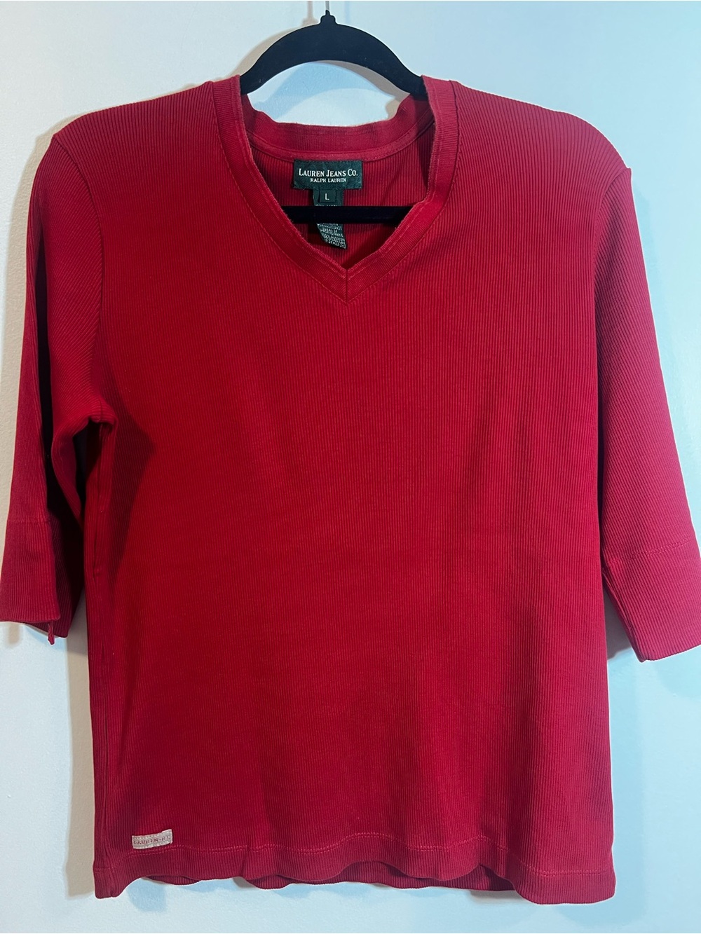 Ralph Lauren Lauren Jeans Co. Red Ribbed V‑Neck Top